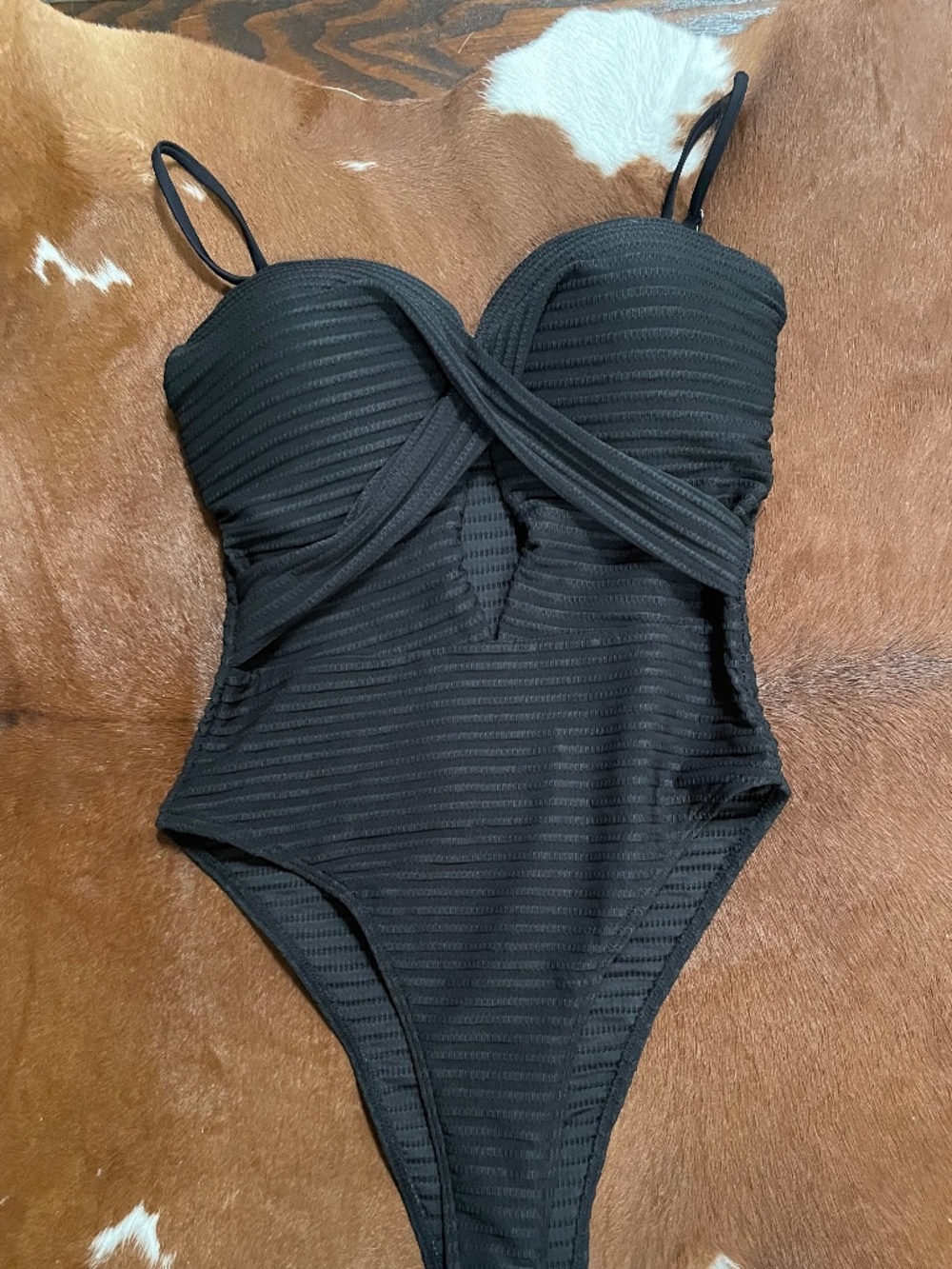 Shein Black Ribbed One-Piece Swimsuit Size small